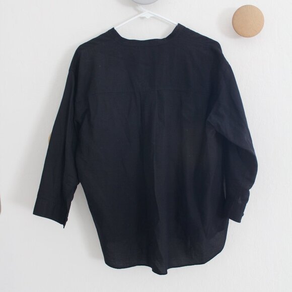 Uniqlo Collarless Button Down Long Sleeve Linen Top - Size Large - Picture 7 of 8